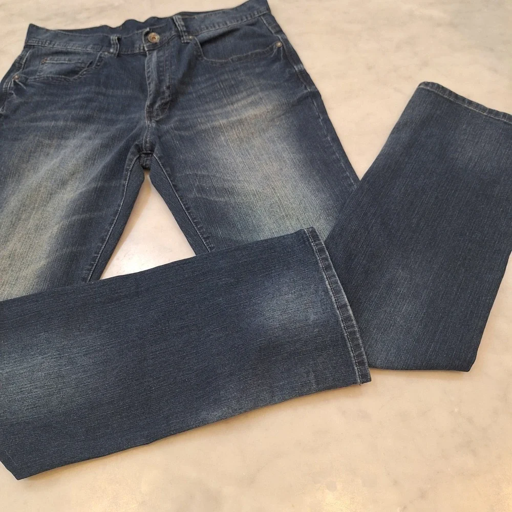 T.K. Axel Slim Straight Jeans Mens 34x34 Blue Denim Stretch Casual Pants Western